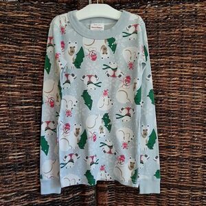 Hanna Andersson 100% Organic Cotton Pajama Shirt Girls 8 130 Blue Holiday Bears
